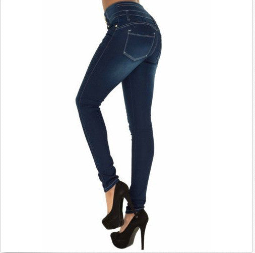 High Waist Button Elastic Skinny Plus Size Sexy Jeans