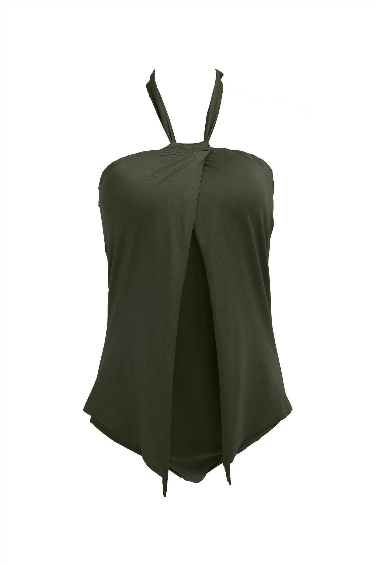 Padded Front Slit Halter Neck One Piece Swimwear 