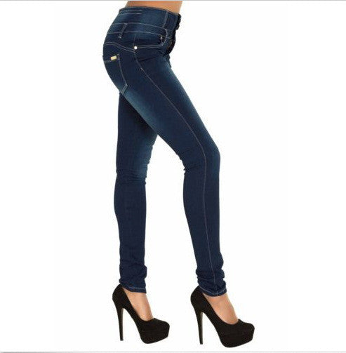 High Waist Button Elastic Skinny Plus Size Sexy Jeans