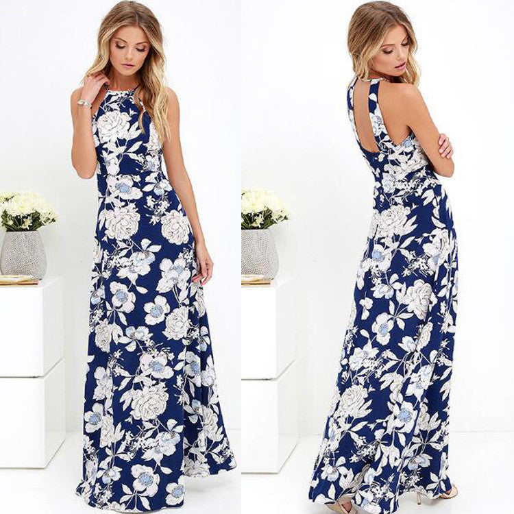 Bear Shoulder Halter High Waist Flower Print Long Dress – May Your Fashion