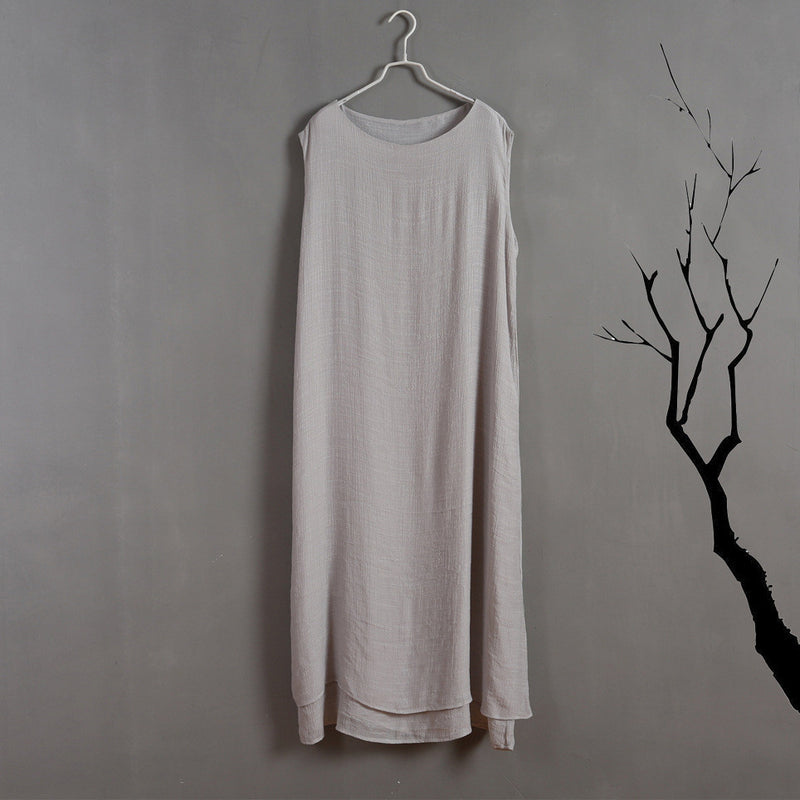Pure Color Loose O-neck Sleeveless Long Dress - May Your Fashion - 4