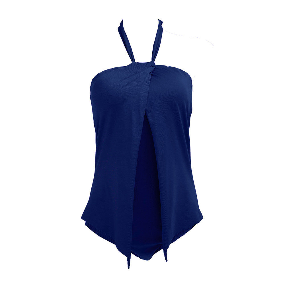 Padded Front Slit Halter Neck One Piece Swimwear 