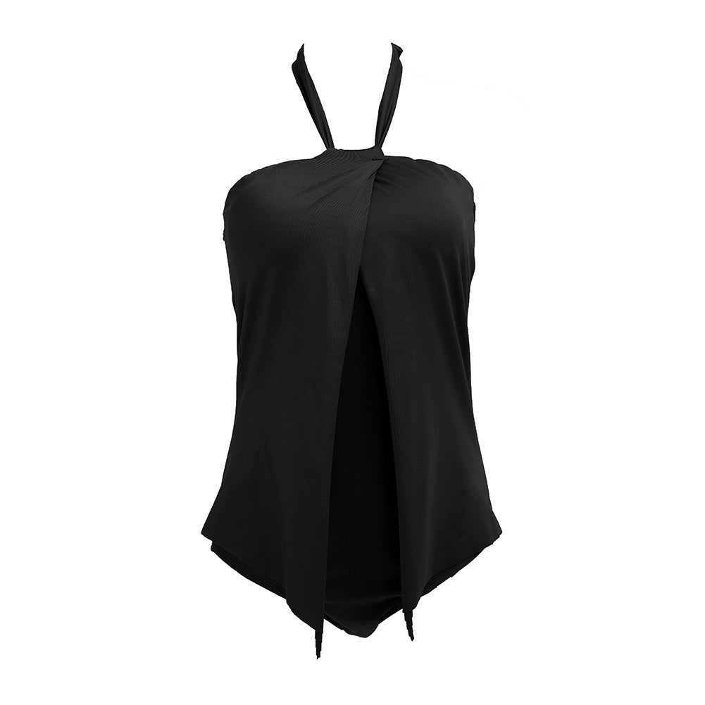 Padded Front Slit Halter Neck One Piece Swimwear 