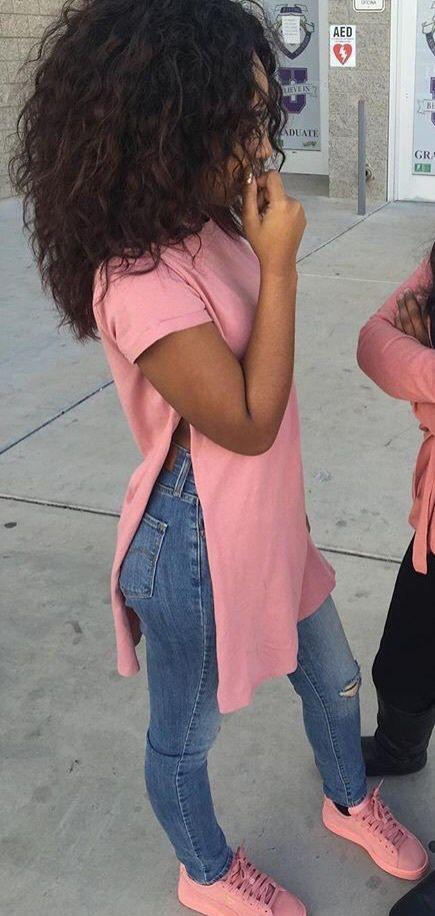 Pure Color Scoop Short Sleeve High Split Long T-shirt
