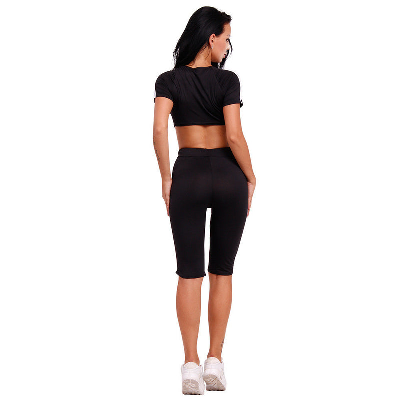 Scoop Crop Top 1/2 Skinny Pants Sexy Two Pieces Set