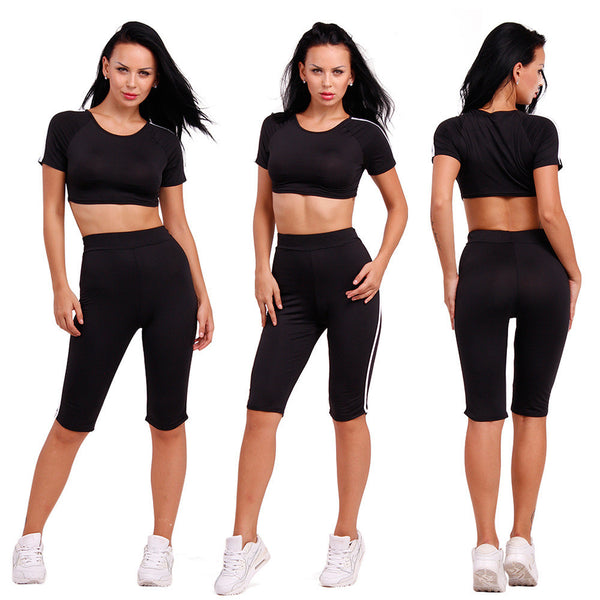 Scoop Crop Top 1/2 Skinny Pants Sexy Two Pieces Set