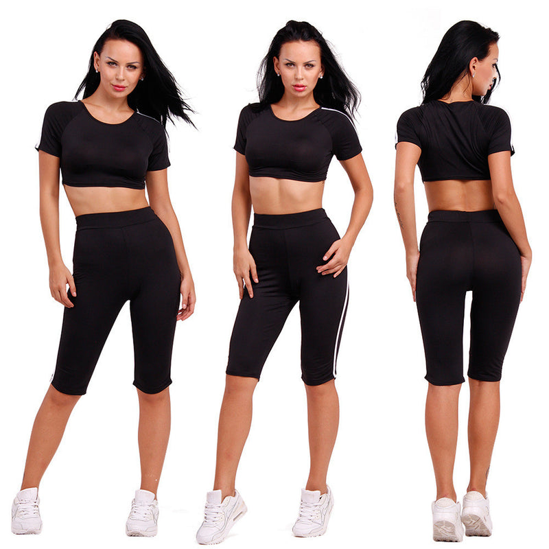 Scoop Crop Top 1/2 Skinny Pants Sexy Two Pieces Set