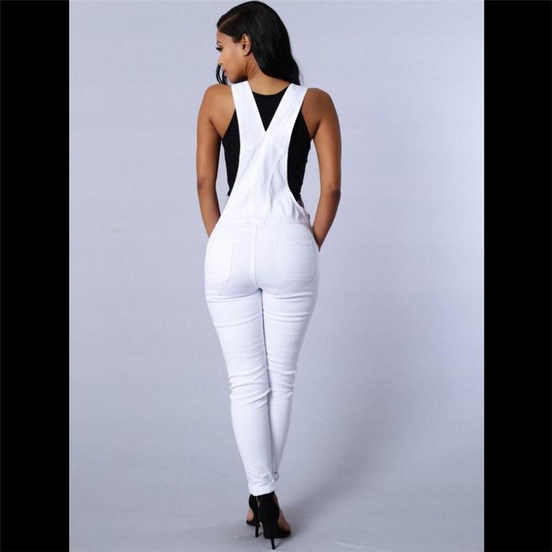 High Waist Pure Color Denim Overall Long Jumpsuit