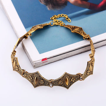Retro Bohemian Floral Pattern Short Ring Necklace