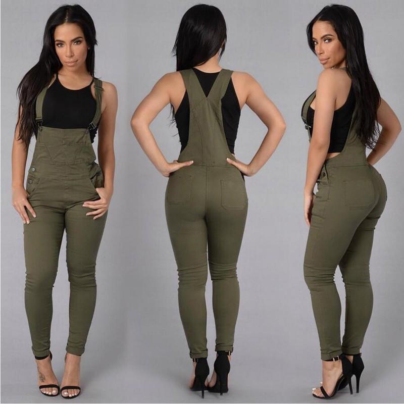 High Waist Pure Color Denim Overall Long Jumpsuit
