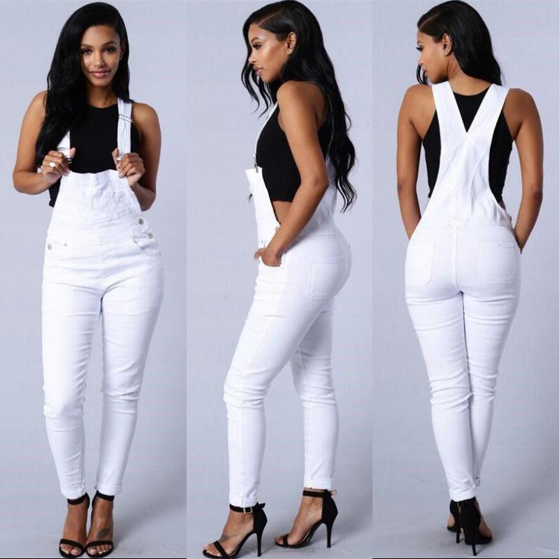 High Waist Pure Color Denim Overall Long Jumpsuit