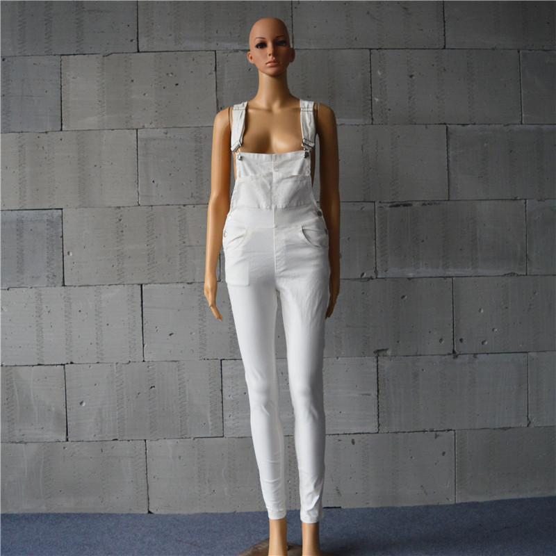 High Waist Pure Color Denim Overall Long Jumpsuit