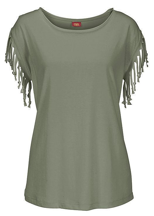 Round Neck Short Sleeve Tassel Soft Cotton T-Shirt