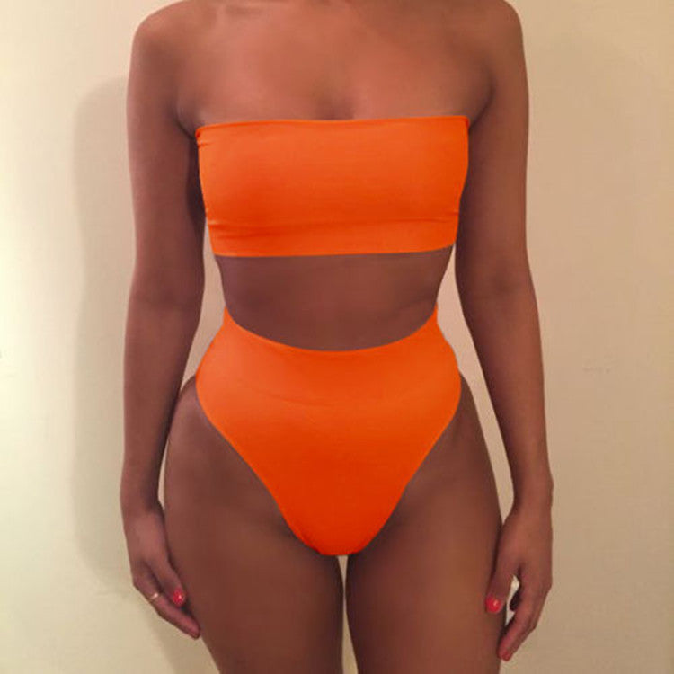 Strapless High Waist Pure Color Two Pieces Swimwear