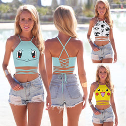 Cute Flower Print Backcross Bandage Backless Strap Crop Top - May Your Fashion - 2