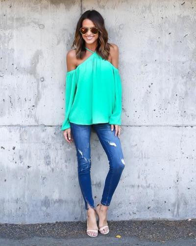 Halter Off-shoulder Long Sleeves Loose Street Chic Blouse - May Your Fashion - 4