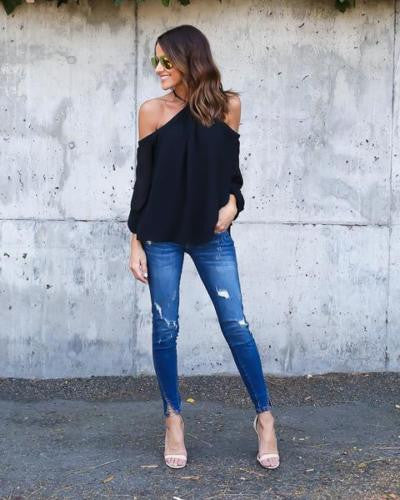 Halter Off-shoulder Long Sleeves Loose Street Chic Blouse - May Your Fashion - 5