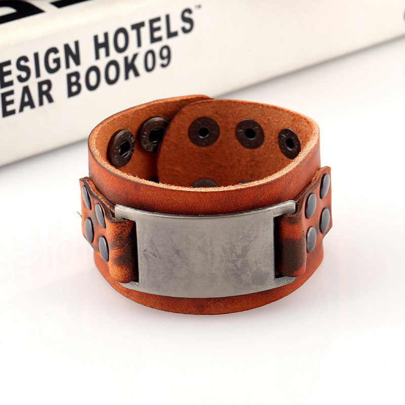 Pure Color Wide Strap Alloy Decorate Bracelet