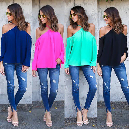 Halter Off-shoulder Long Sleeves Loose Street Chic Blouse - May Your Fashion - 2