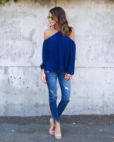 Halter Off-shoulder Long Sleeves Loose Street Chic Blouse - May Your Fashion - 1