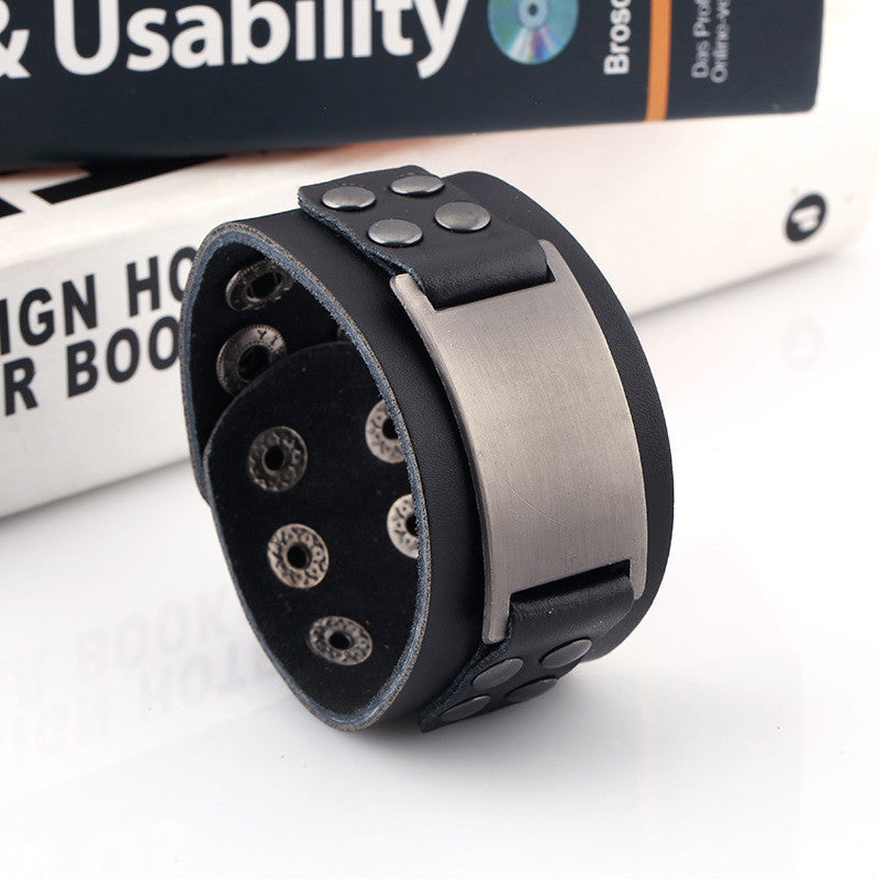 Pure Color Wide Strap Alloy Decorate Bracelet