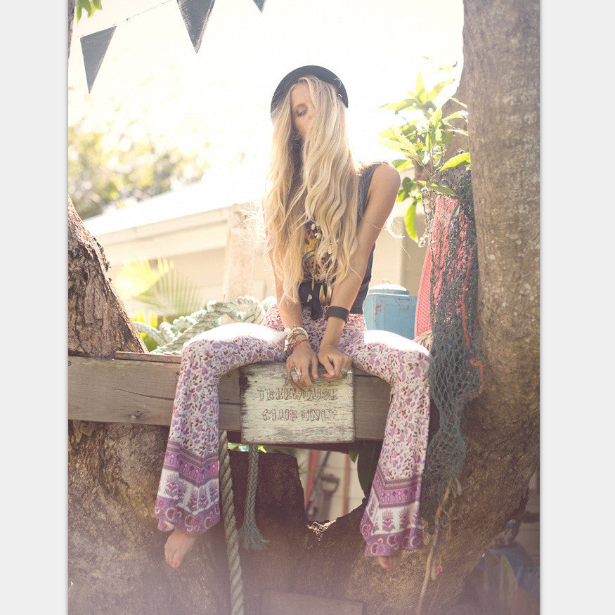 Slim Bodycon Bell-bottom Flower Print Fashion Pants