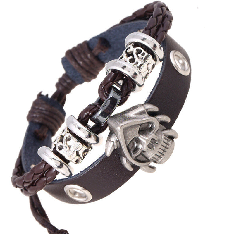 Punk Style Skull Woven Leather Bracelet