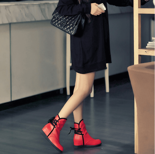 Leather Lace Up Flat Ankle Boots