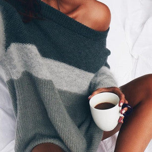 Striped Long Sleeves One Shoulder Patchwork Sweater