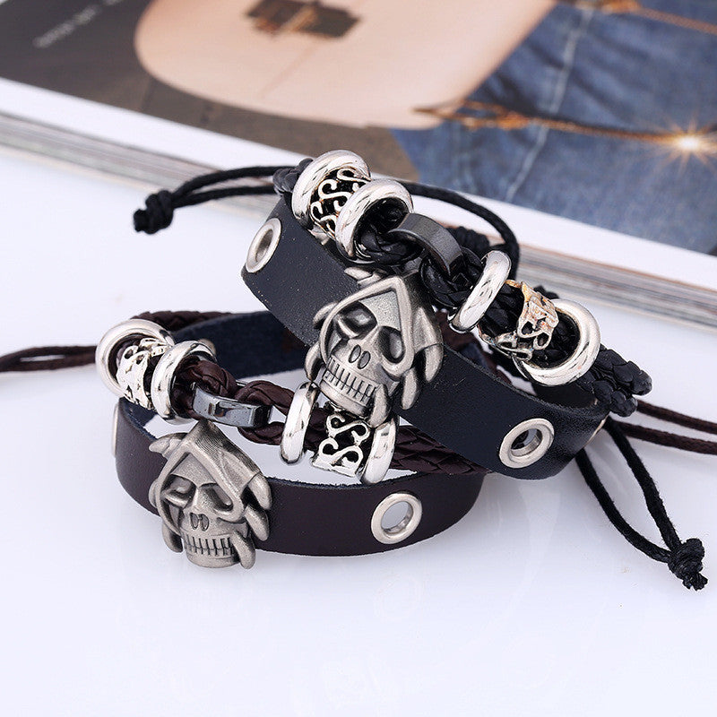 Punk Style Skull Woven Leather Bracelet
