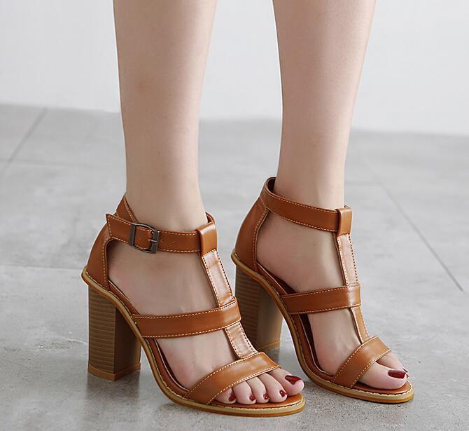 Roman T Strap Hollow Out Buckles Peep-Toe Sandals
