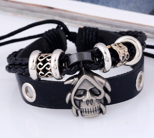 Punk Style Skull Woven Leather Bracelet