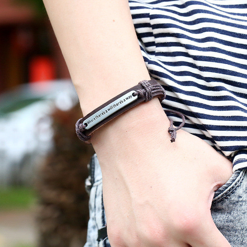 Retro Alloy Letters Braided Bracelet