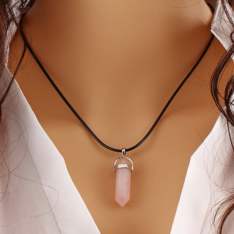Retro Natural Turquoise Crystal Bullet Pendant Clavicle Necklace
