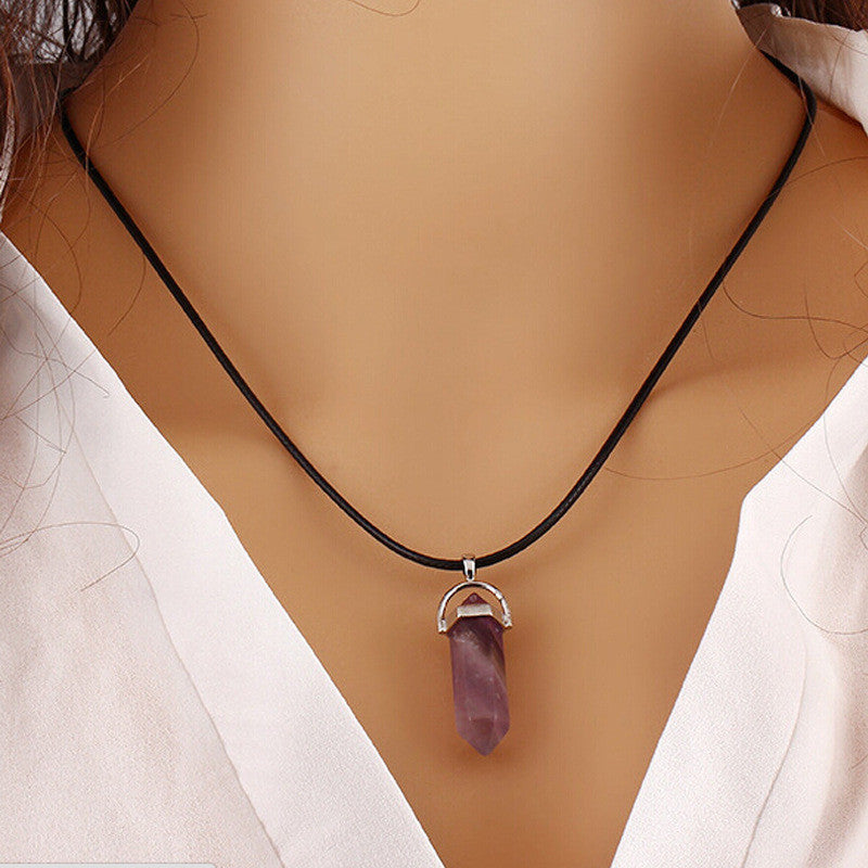 Retro Natural Turquoise Crystal Bullet Pendant Clavicle Necklace