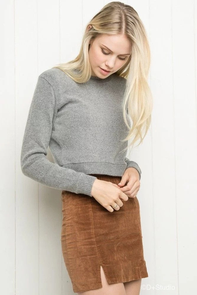 High Waist Pure Color Split Corduroy Slim Short Skirt