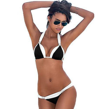 Sexy Halter Contrast Color Bikini Two Pieces Swimwear