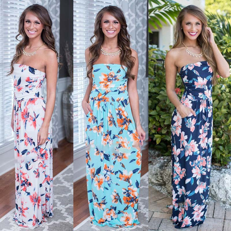 Print Strapless Backless Sleeveless Colorful Long Dress - May Your Fashion - 2
