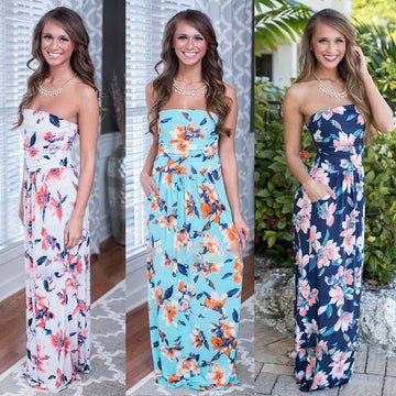 Print Strapless Backless Sleeveless Colorful Long Dress - May Your Fashion - 2