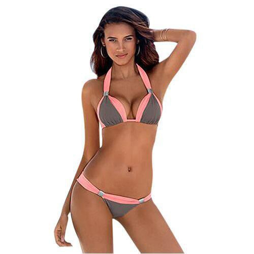 Sexy Halter Contrast Color Bikini Two Pieces Swimwear