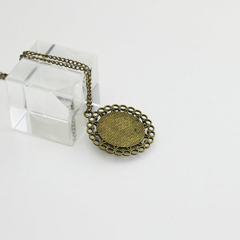 Creative DIY Vintage Metal Lace Base Dried Flower Long Sweater Chain Necklace