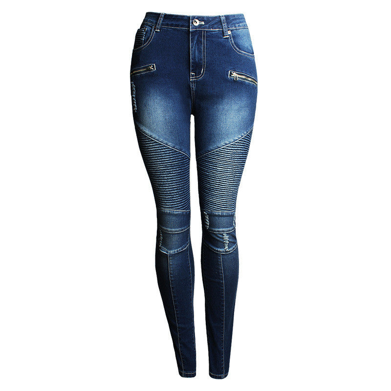 Patchwork Subtle Ruffle Scratchy Pencil Denim Jeans