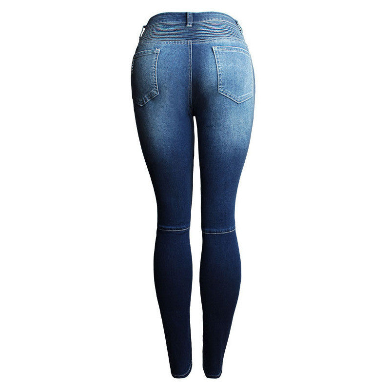 Patchwork Subtle Ruffle Scratchy Pencil Denim Jeans