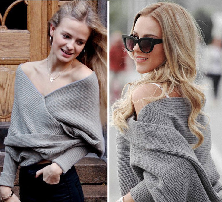 Ribbed Knit Strapless V-neck Off Shoulder Sweater - May Your Fashion - 2