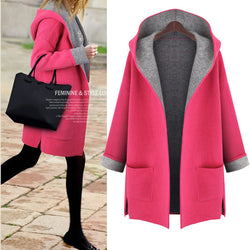 Hooded Long Sleeves Casual  Plus Size Mid-length Wool Coat