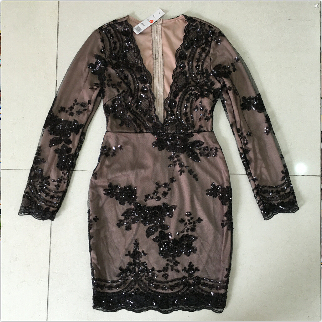 Beautiful Embroidery V Neck Short Bodycon Dress
