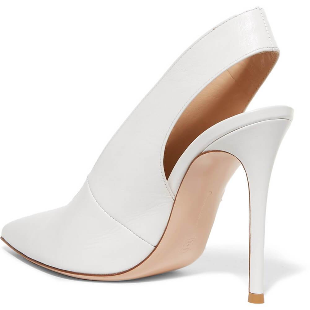 Summer White Cutout Pointed Toe Leather Pumps