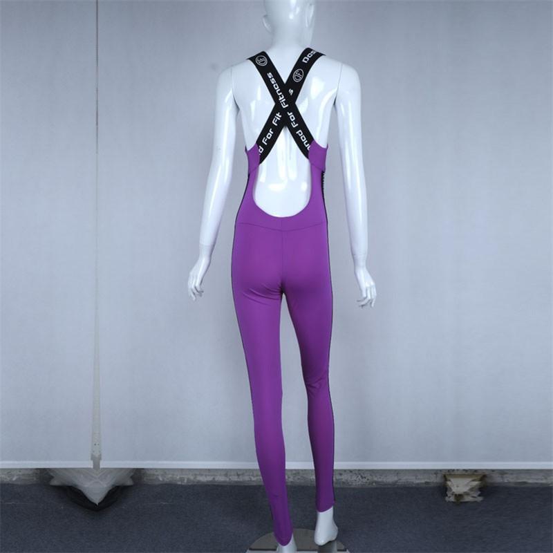 Sports Style Cross Back Letter Print Slim Long Jumpsuit