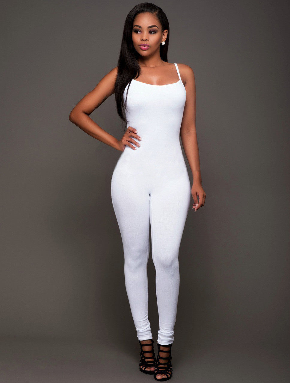 Spaghetti Strap Pure Color Backless Long Slim Jumpsuit
