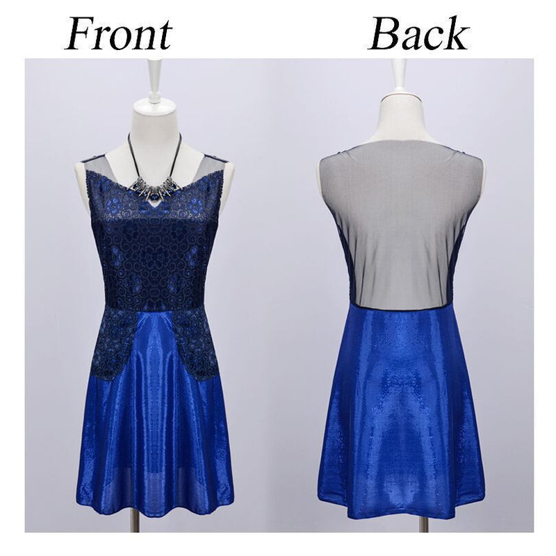 Sexy Lace Stitching Perspective Backless Sleeveless Short Dress